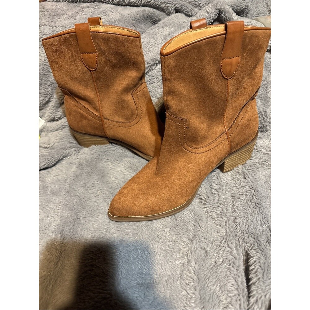 Code West Woke Western Boots Women 9 Brown Excellent Vegan Suede Mid Calf